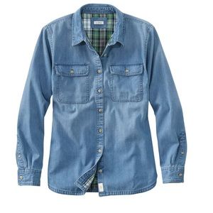 LL BEAN Heritage Denim Flannel Lined Button Up Shirt